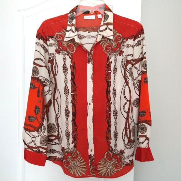 New York & Co., Scarf Print Button Down Blouse - XL - Picture 1 of 3